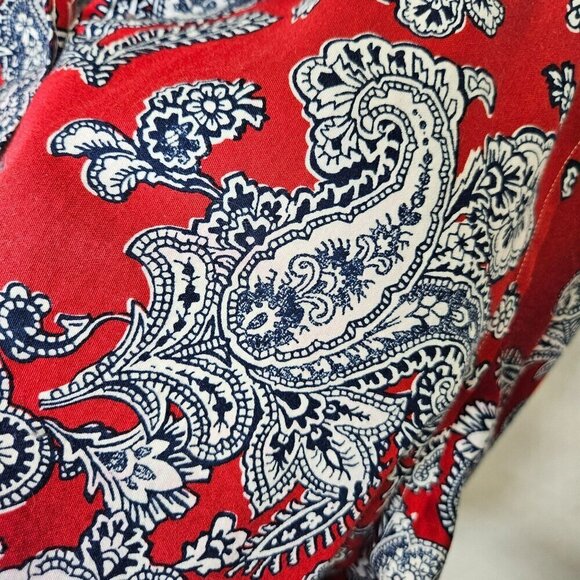 Chaps XL Long Sleeve Button-Down Paisley Shirt No Iron 100% Cotton Red & Blue - Picture 5 of 9